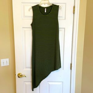 NWT Asymmetric Tank Top Dress Stripes Green Black